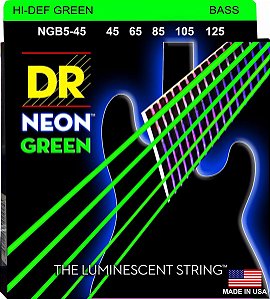 Encordoamento DR Strings NEON Green Baixo 5 Cordas 45-125 - Standard Scale