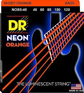 EM BREVE: Encordoamento DR Strings NEON Orange Baixo 5 Cordas 40-120 - Standard Scale