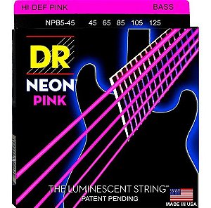 Encordoamento DR Strings NEON Pink Baixo 5 Cordas 45-125