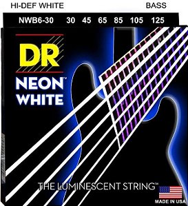 EM BREVE: Encordoamento DR Strings NEON White Baixo 6 Cordas 30-125 - Standard Scale