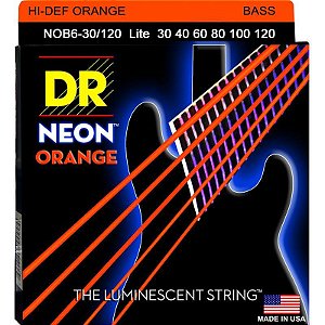 EM BREVE: Encordoamento DR Strings NEON Orange Baixo 6 Cordas 30-120