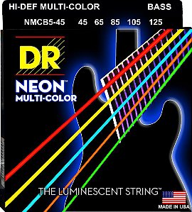 Encordoamento DR Strings NEON Multi-Color Baixo 5 Crds 45-125 - Standard Scale