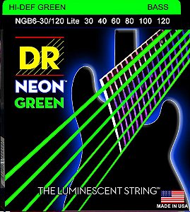 Encordoamento Hi-Definition NEON Green, Baixo 6 Cordas 30-120, Níquel, K3 Coated, Verde