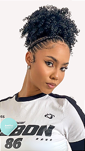 Afro Puff Cacheado castanho escuro