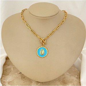Colar 45Cm Kartier Medalha Buzio Fundo Resina