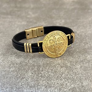 Pulseira Couro Medalha São Bento