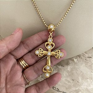 Colar 45Cm Veneziana Cruz Strass