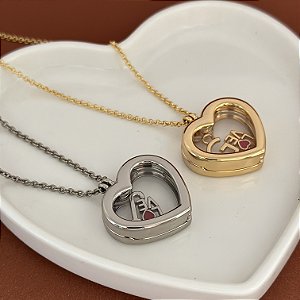 Colar 70Cm Coração Capsula Dourado Love Inicial