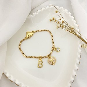 PULSEIRA DOURADA  FECHO IMÃ CORAÇÃO ESP.SANTO INICIAL