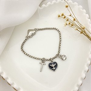 PULSEIRA PRATA FECHO IMÃ CORAÇÃO ESP.SANTO INICIAL