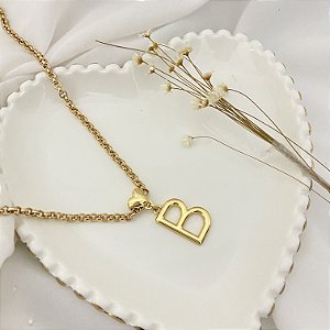 Colar 45Cm Elo Portugues Passador Coração Inicial