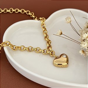 Colar 45Cm Elo Portugues Coração Cristal