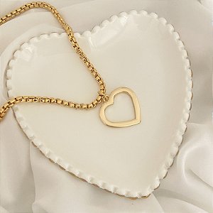 Colar 45Cm Veneziana Grossa Coração Vazado