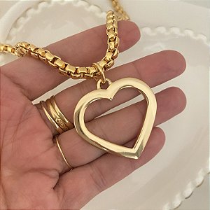 Colar 45Cm Veneziana Grossa Coração Vazado