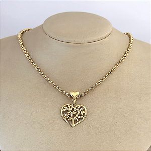 Colar 45Cm Elo Port Coração Arvore