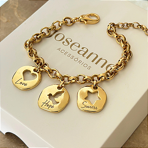 Pulseira Elo Português Amor Sucesso Esperança