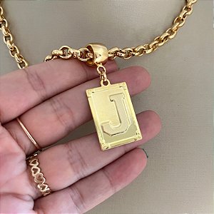 Colar 45Cm Elo Português Placa Inicial