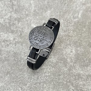 Pulseira Masc Fecho Imã Medalha São Bento