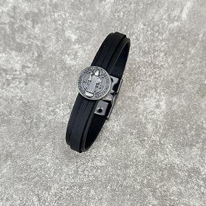 Pulseira Masc Fecho Imã Passador São Bento