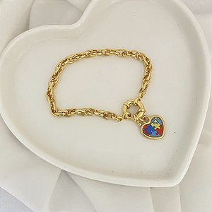 Pulseira Elo Duplo Fecho Boia Coração Autismo