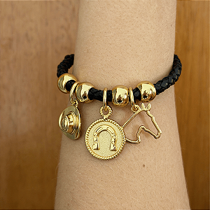 Pulseira Couro Berloques Country