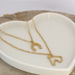 Colar 40Cm Duplo Cavalo Com Ferradura