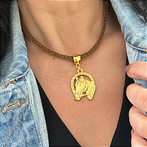 Colar 40Cm Couro Ferradura Cavalo