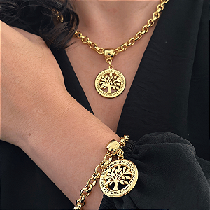 Conjunto Colar e Pulseira Elo Português Arvore Da Familia