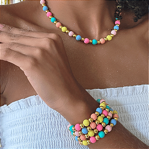 Conjunto Carnaval Colar Com 6 Pulseiras Coloridas Bolas