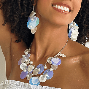 Conjunto Colar Com Brinco Madre Perolas E Lantejoulas