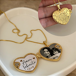 Colar 45cm Veneziana Fina Relicario Coração