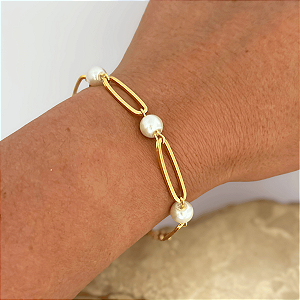 Pulseira Elo Inglês Perolas