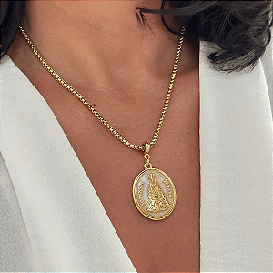 Colar 45cm Veneziana Medalha Nossa Senhora de Nazaré