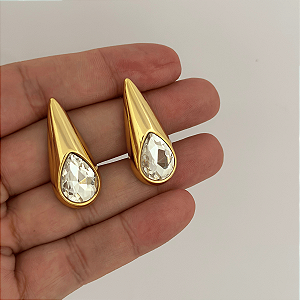 Brinco Gota Pedra Cristal
