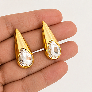Brinco Gota Pedra Cristal