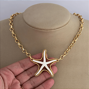 Colar 45cm Elo Corrente Estrela Do Mar Resina