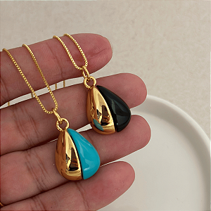 Colar 60cm Veneziana Fina Gota Resina