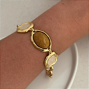 Pulseira Elo Corrente Pedras Organico