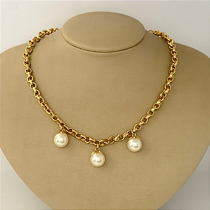 Colar 50cm Elo Portugues Bolas Perolas