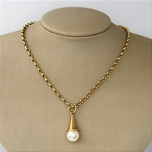 Colar 45cm Elo Português Gota Perola