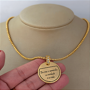 Colar 45cm Placa Mensagem Religiosa