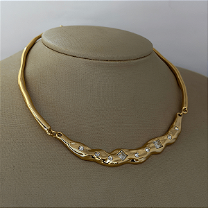 Colar Aro Organico Pedras Cristal