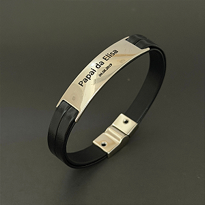 Pulseira Masc Fecho Imã Placa Lisa Personalizado a Laser
