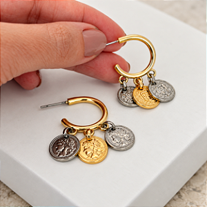 Brinco Argola Medalhas Moeda Antiga