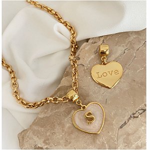 COLAR 45CM ELO PORT CORAÇÃO LOVE LETRA 3D