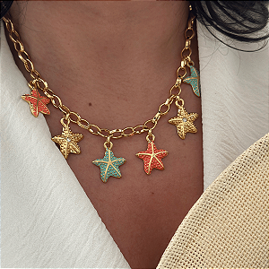 Colar 40Cm Mix Estrelas do Mar Resina