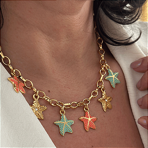 Colar 40Cm Mix Estrelas do Mar Resina
