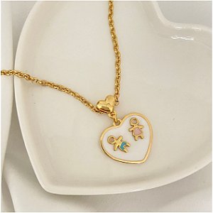 Colar 45Cm Elo Coração Love Resina Filhos