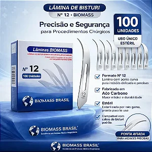 Lâmina de Bisturi Aço Carbono nº 12 - Biomass