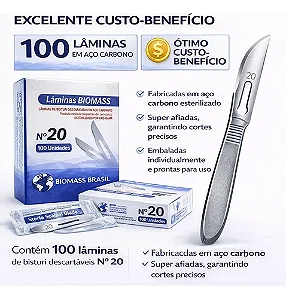 Lâmina de Bisturi Aço Carbono nº 20 - Biomass
